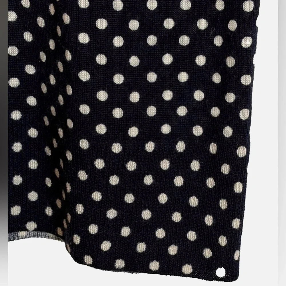 J.Crew Merino Wool Polka Dot Sweater Medium Navy Ivory 3/4 Sleeve Knit